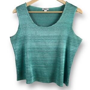 Vintage Flair Women's L Scrunch Texture Sleeveless Tank‎ Top Seafoam Green Blue